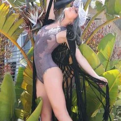 UNIQ Women's Festival Black Macrame Long Fringe Vest