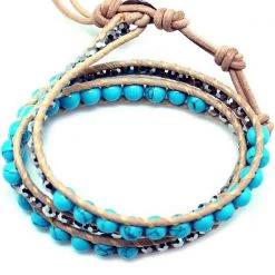 LA Style Rush Single Multi Beaded Wrap Bracelet In Turquoise