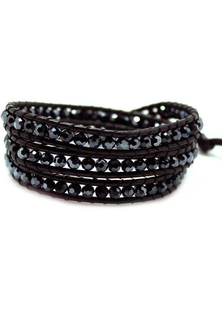 LA Style Rush Single Multi Beaded Wrap Bracelet In Black