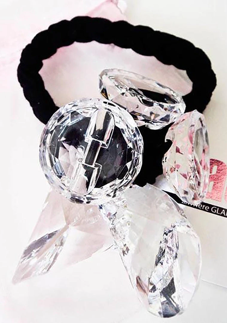 FASHô Accessories FASH Resin Crystal Braided Jersey Bracelet In Black