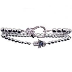 LA Style Rush The Raven Divine Hamsa Bracelet Set In Silver