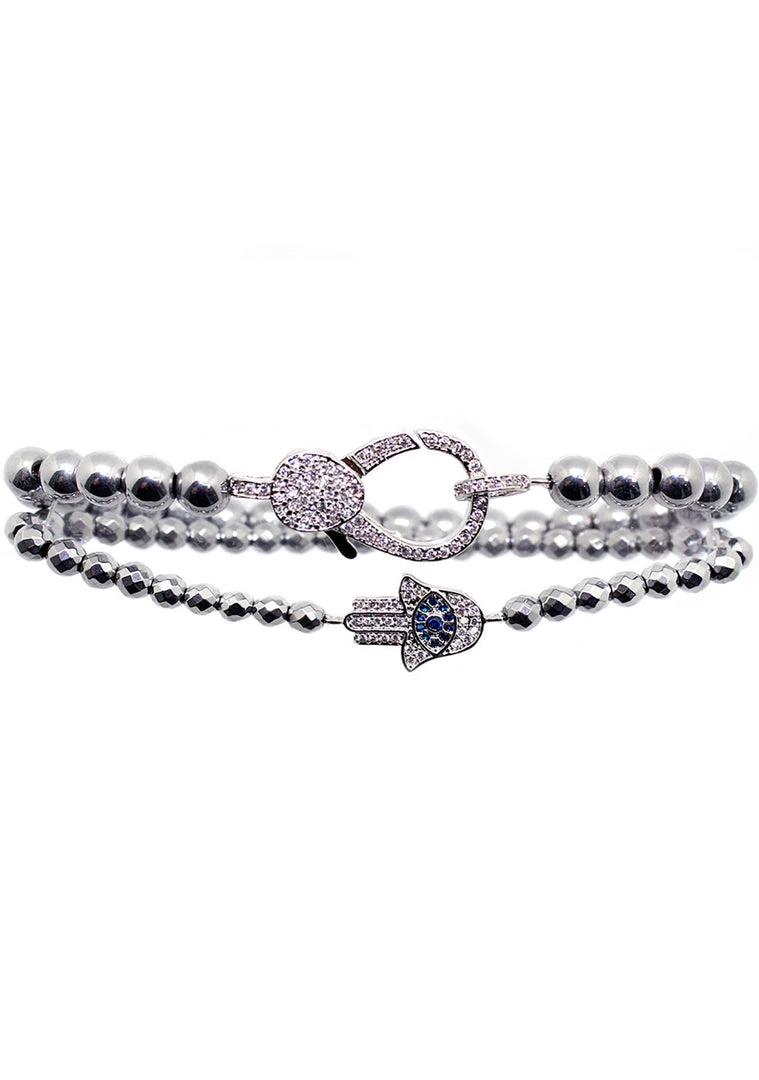 LA Style Rush The Raven Divine Hamsa Bracelet Set In Silver