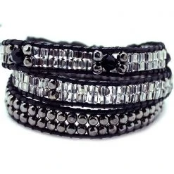 LA Style Rush X Katie Soleil Multi Beaded Wrap Bracelet In Gunmetal The Raven