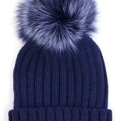 LA Style Rush The Great Fantastic Pom Knit Beanie In Navy