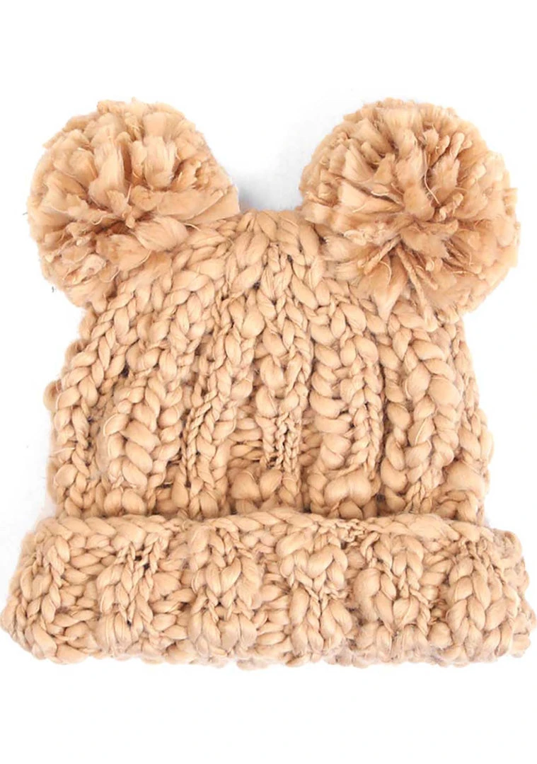 LA Style Rush The Great Fantastic Teddy Bear Knit Beanie In Camel