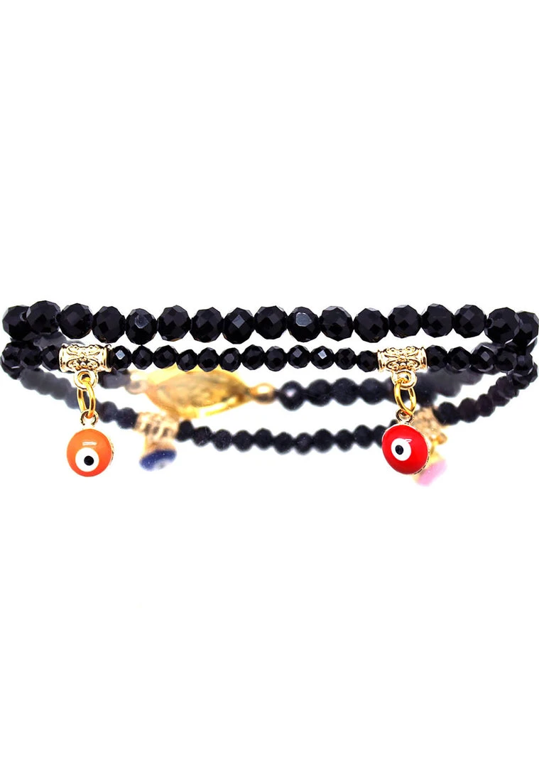 LASR The Raven Crystal Evil Eye Beaded Bracelet Set In Black
