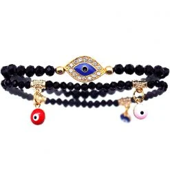 LASR The Raven Crystal Evil Eye Beaded Bracelet Set In Black