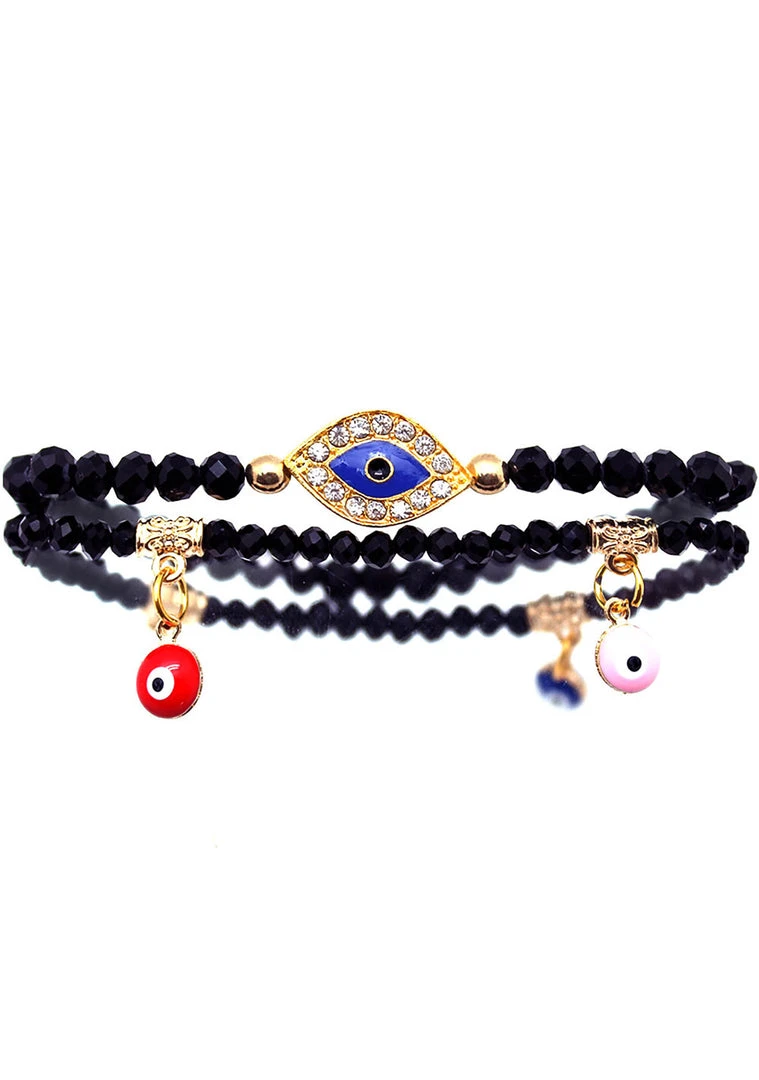 LASR The Raven Crystal Evil Eye Beaded Bracelet Set In Black