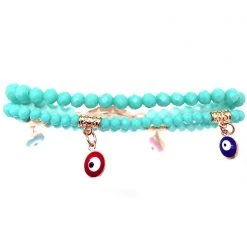 LASR Accessories Crystal Evil Eye Beaded Bracelet Set In Turquoise