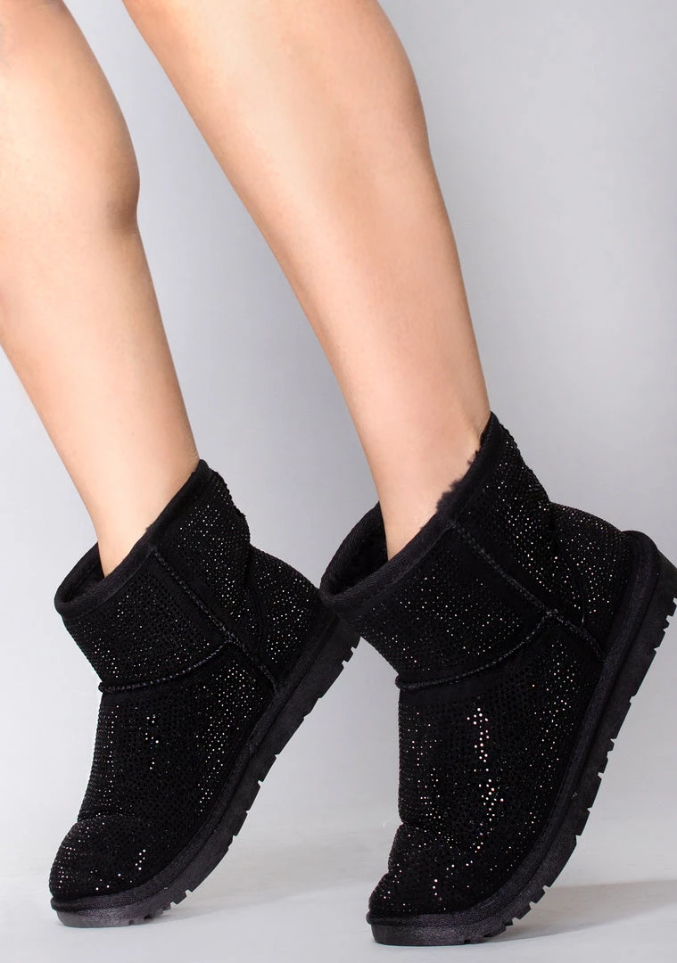 Azalea Wang The Great Fantastic Iced Onyx Rhinestone Faux Fur Boots