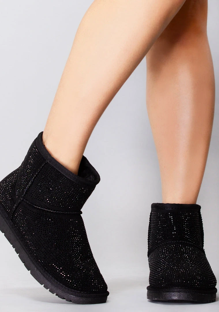 Azalea Wang The Great Fantastic Iced Onyx Rhinestone Faux Fur Boots