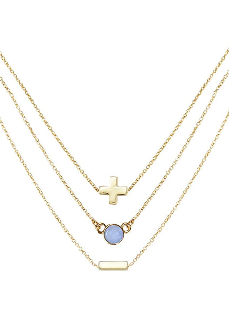 Charged Serenity Blue Agate Delicate Chain Necklace Set