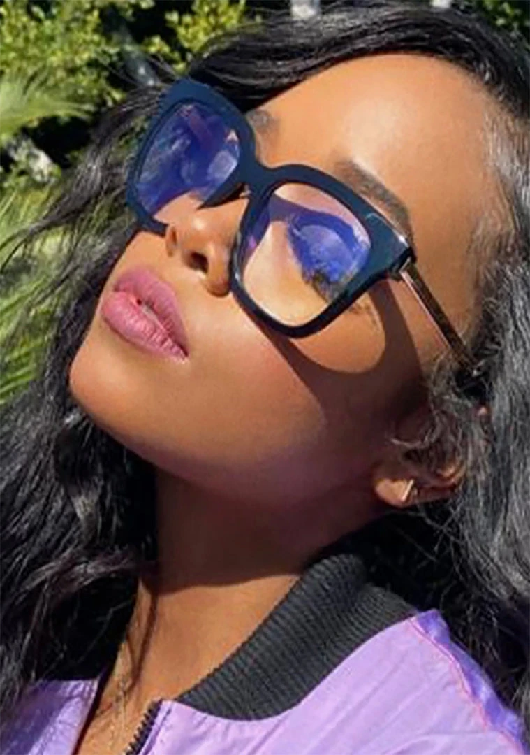 DIFF Eyewear The Great Fantastic X H.E.R. Bella Blue Light Glasses In Black/Gold