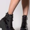 Demonia Shaker Hologram Platform Boots In Black Shoes