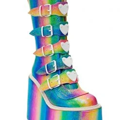 Demonia Mad World Kandi Hearts Platform Boots