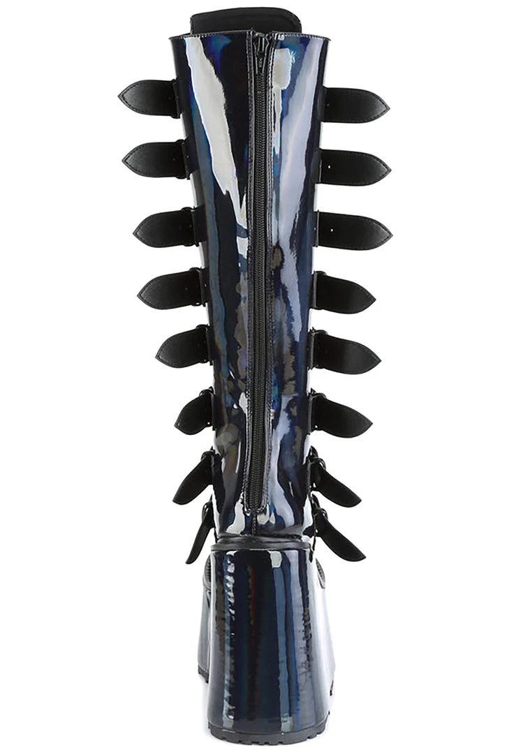 Demonia Lost Frequencies Black Holographic Platform Boots