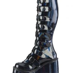 Demonia Lost Frequencies Black Holographic Platform Boots