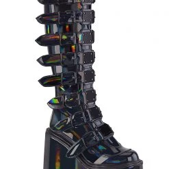 Demonia Lost Frequencies Black Holographic Platform Boots