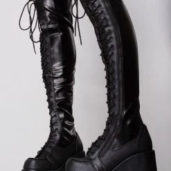 Demonia Rude Awakening Platform Thigh-High Boots Wild Heart