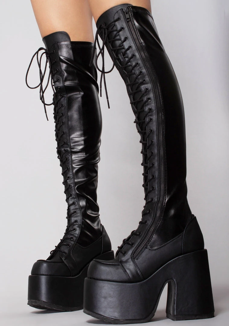 Demonia Rude Awakening Platform Thigh-High Boots Wild Heart