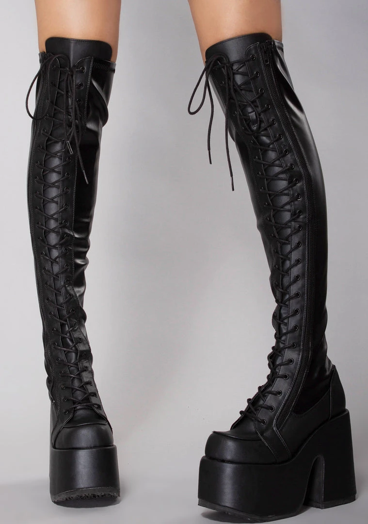 Demonia Rude Awakening Platform Thigh-High Boots Wild Heart