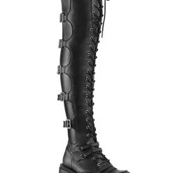 Demonia Shoes Black Widow Lace Up Knee High Platform Boots