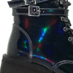 Demonia Shaker Hologram Platform Boots In Black Shoes