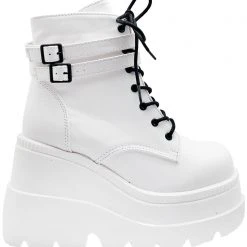 Demonia Shaker Platform Boots In White