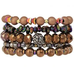 Erimish The Great Fantastic Chocolate Raspberry Champagne Stacked Bracelet