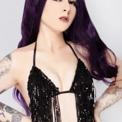 Hot & Delicious Midnight Dancer Sequin Fringe Top