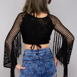 Hot & Delicious Overnight Rager Fringe Crochet Crop Top Women's Festival