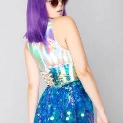 J Valentine LASR Exclusives X LASR Exclusive Blue Water Sequin Harness Short Gypsy Skirt