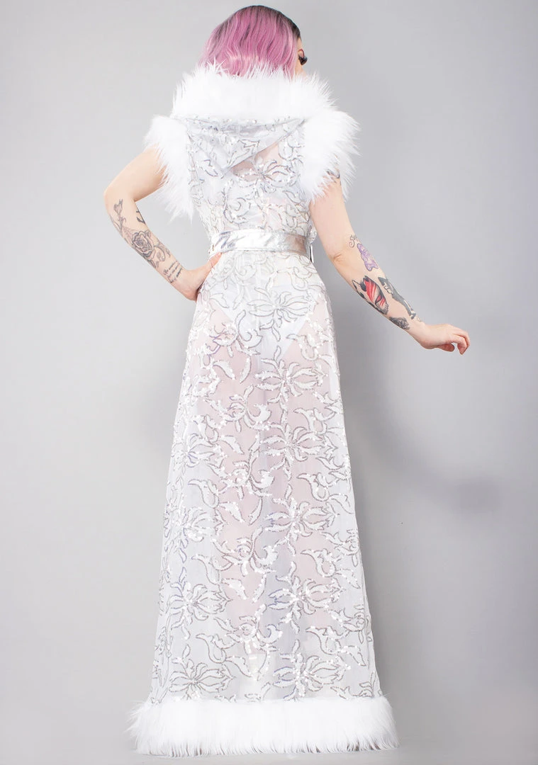 J Valentine Winter Frost Sequin Mesh Duster