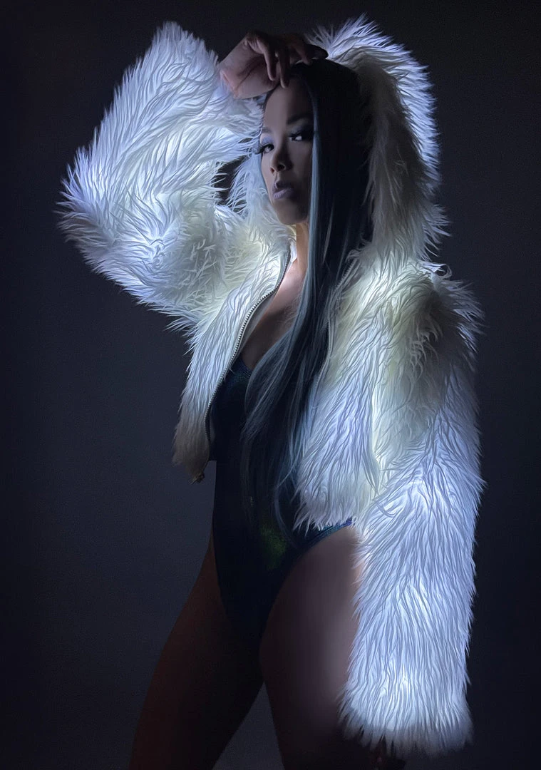 J Valentine Celestial Dancer Light Up Faux Fur Cropped Jacket