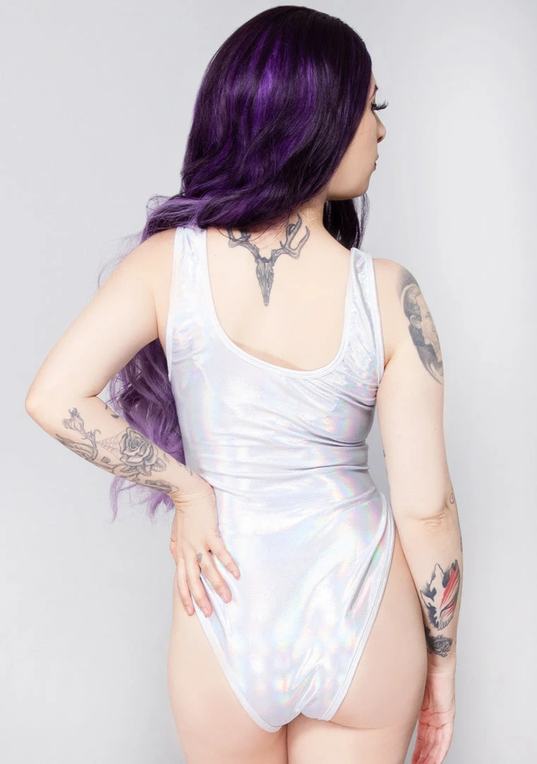 J Valentine Mad World White Spectrum Holographic Bodysuit