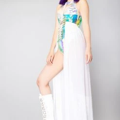 J Valentine Heavenly Shimmer Harness Skirt In White Iridescent