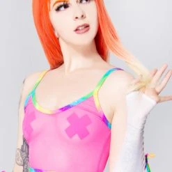 J Valentine Women's Festival Rainbow Illusion Mesh Tank