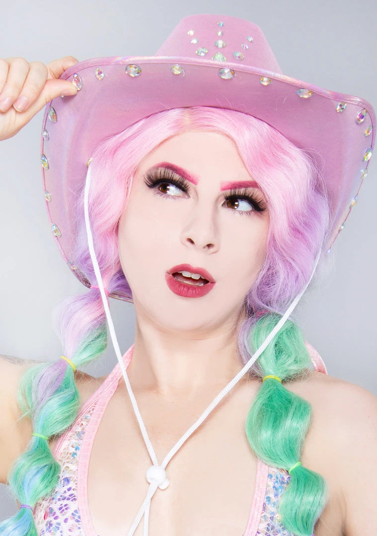 LASR Rhinestone Cowgirl Opalescence Festival Hat New