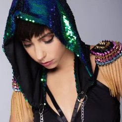 LASR Nocturnal Groove Sequin Hood In Green Black The Raven
