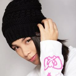 LA Style Rush Pom Knit Beanie In Black The Great Fantastic