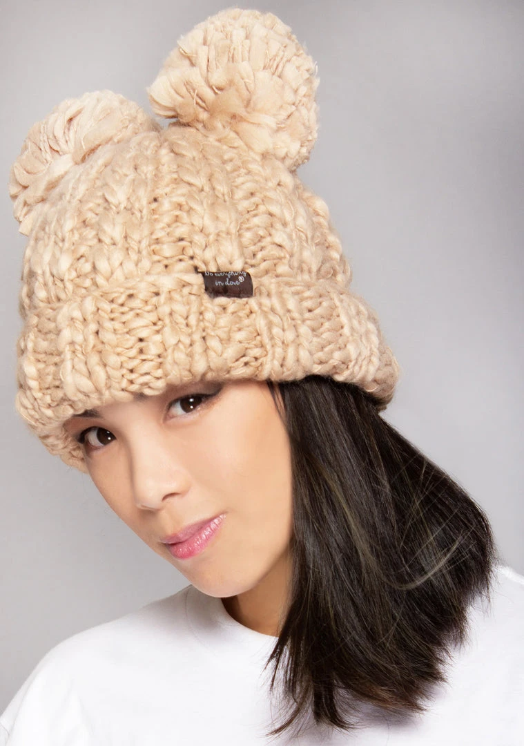 LA Style Rush The Great Fantastic Teddy Bear Knit Beanie In Camel
