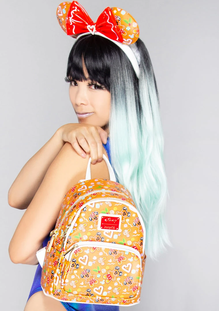 Loungefly X Disney Mickey Minnie Gingerbread AOP Mini Backpack With Ears The Great Fantastic