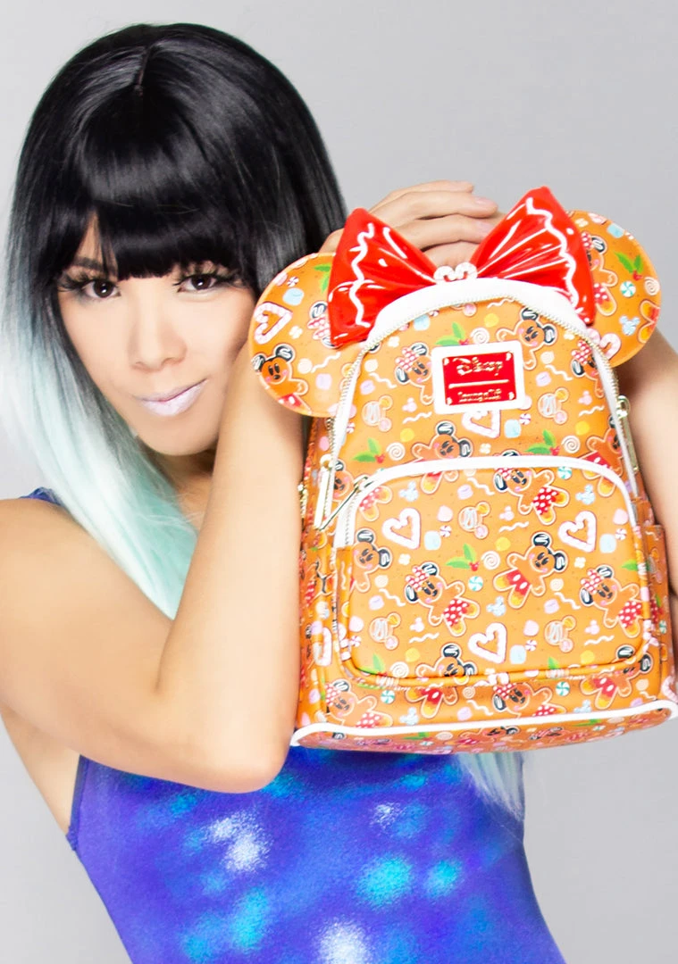 Loungefly X Disney Mickey Minnie Gingerbread AOP Mini Backpack With Ears The Great Fantastic