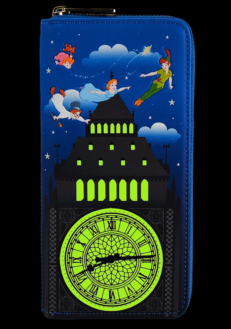 Loungefly X Disney Peter Pan Glow Clock Wallet New
