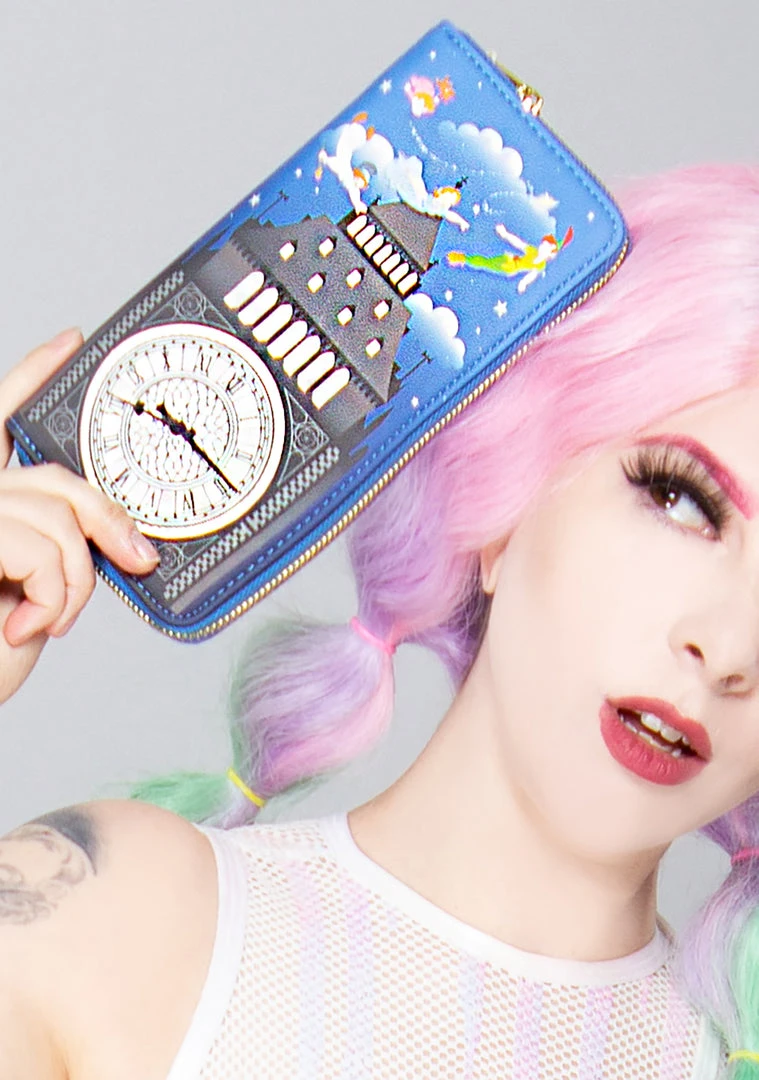 Loungefly X Disney Peter Pan Glow Clock Wallet New