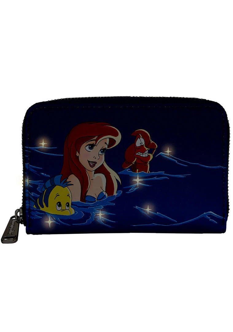 Loungefly New X Disney The Little Mermaid Ariel Fireworks Glow Zip Around Wallet