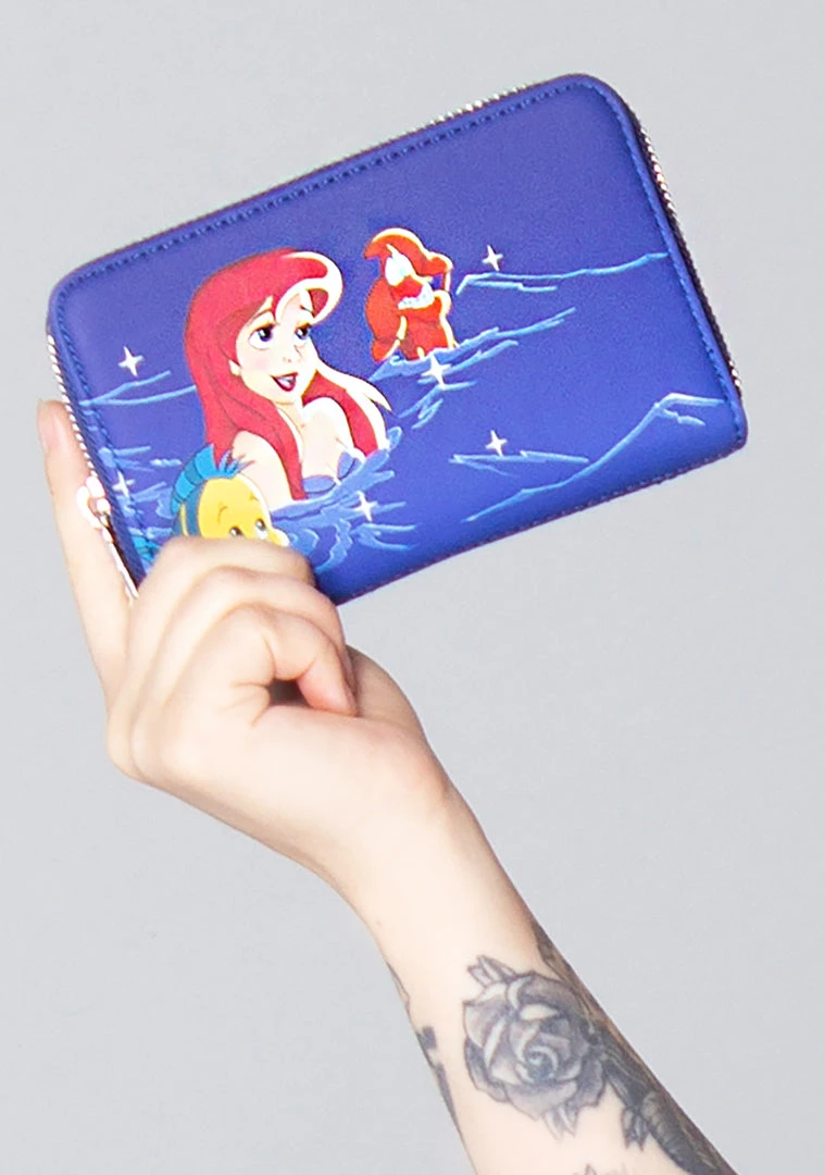 Loungefly New X Disney The Little Mermaid Ariel Fireworks Glow Zip Around Wallet