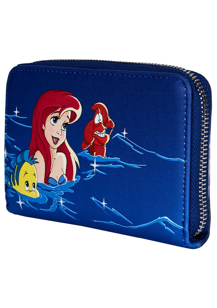 Loungefly New X Disney The Little Mermaid Ariel Fireworks Glow Zip Around Wallet
