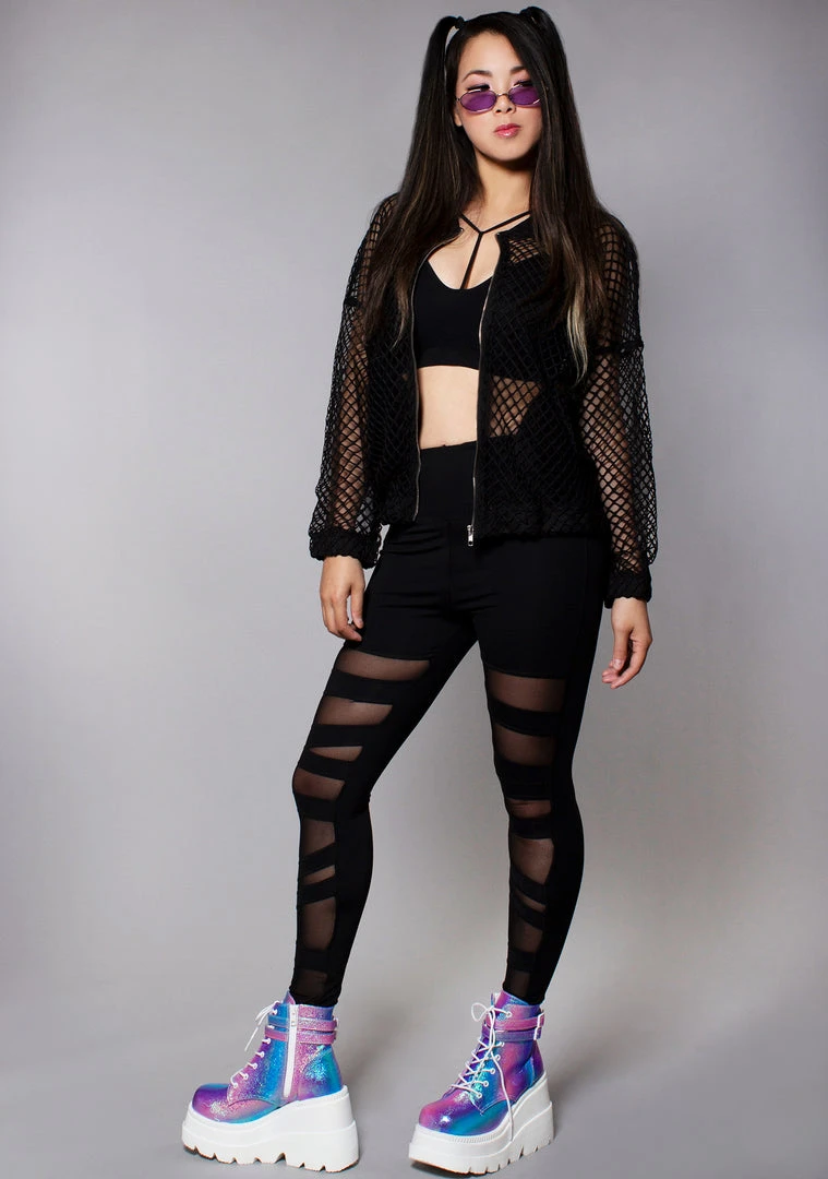 LA Style Rush Women's Festival Meshed Up Cut-Out Leggings