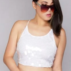 Motel Rocks Women's Festival Anery Disc Sequin Crop Top